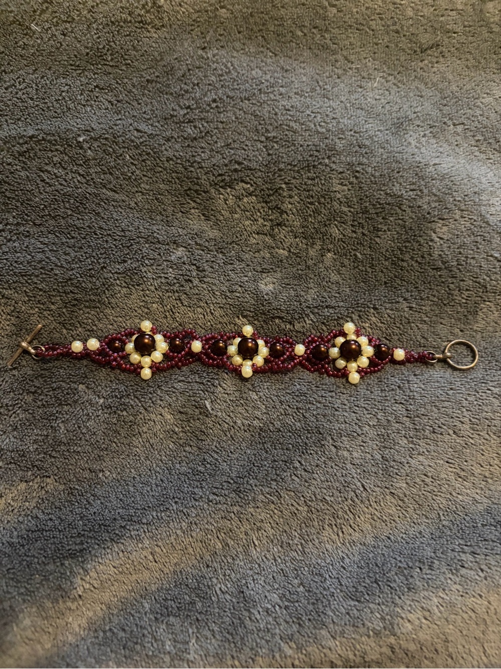 Brown/ Bronze Beaded Bracelet with Cream Pearl Accents